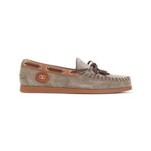 Valentino Garavani Dark Khaki Beige Suede Leather Palm Avenue Boat Shoes - NWT